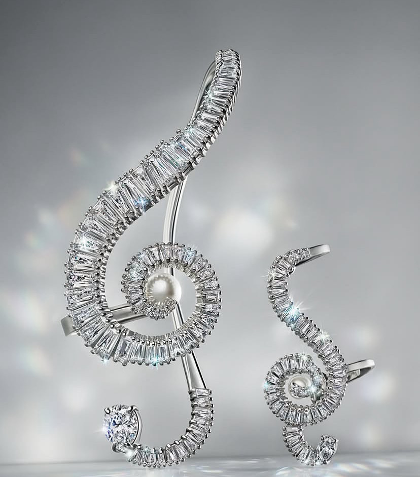 Music shaped moissaniate earrings